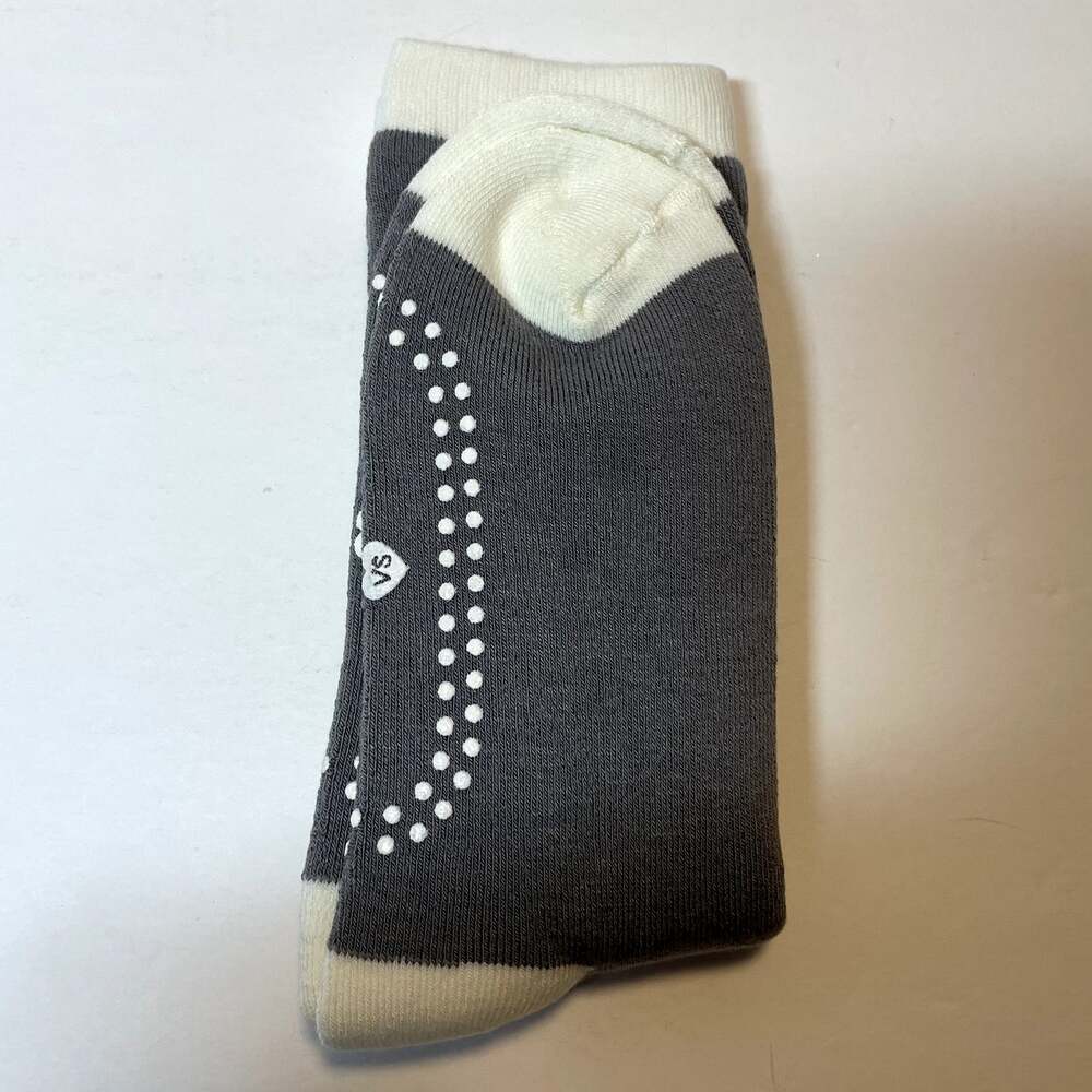 Victorias Secret Slipper Socks Gray White Womens One Size Lined Classic Grippers